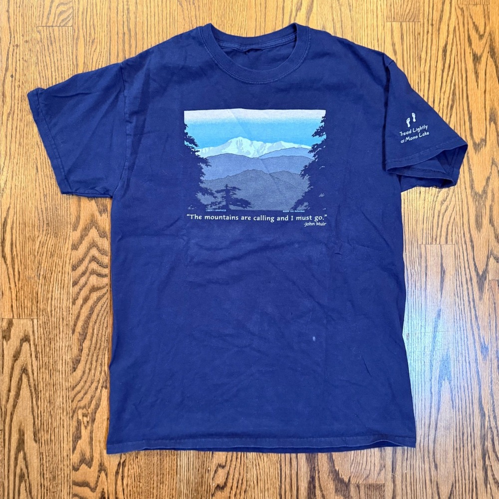 Liberty Graphics John Muir Mountain T-Shirt Blue Large Hiking Mountain